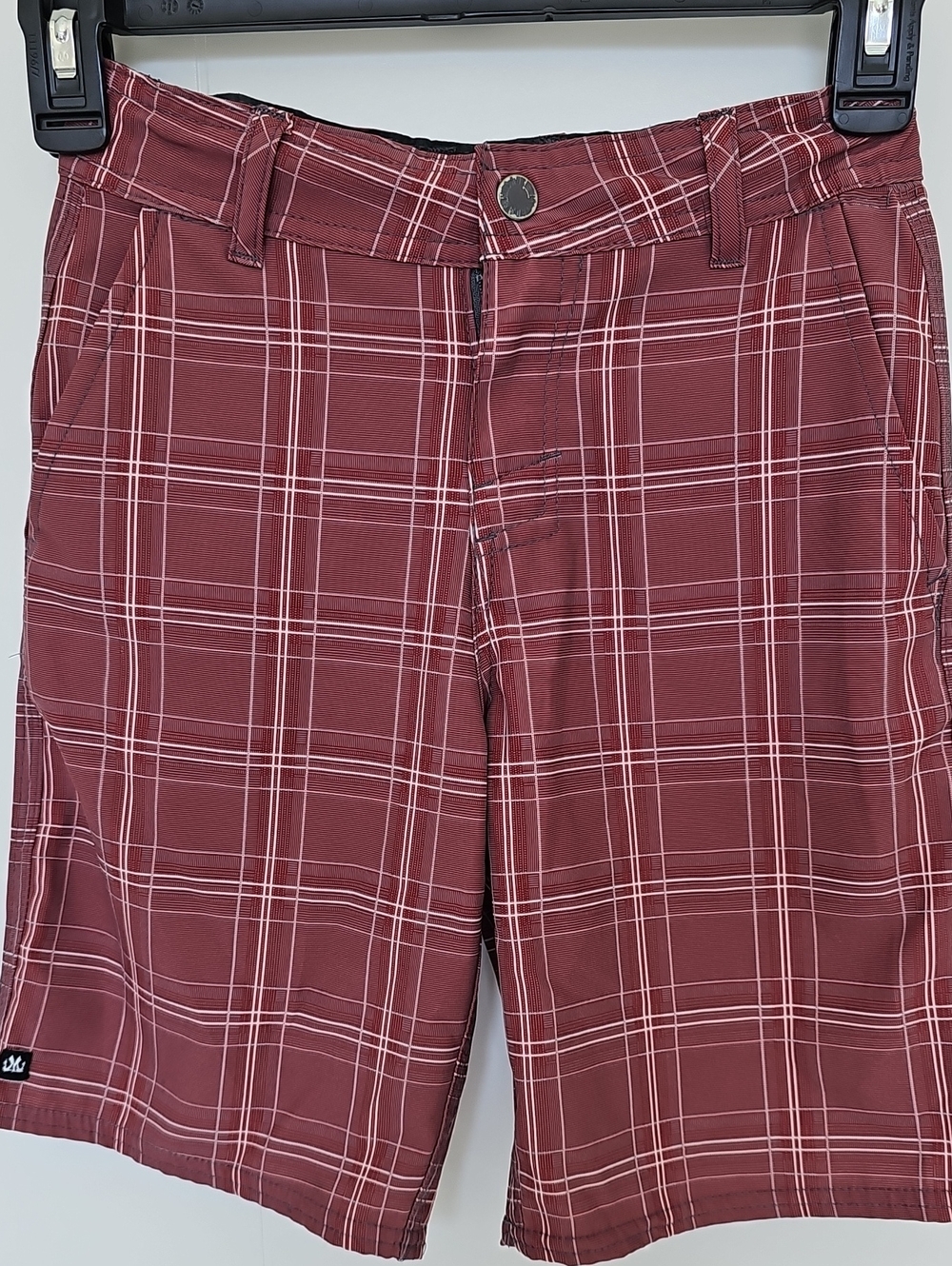 Micros Soft Burgundy Red Plaid Shorts Boys Sz 7